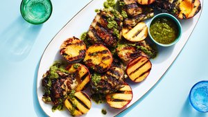 3-Ingredient Pesto-Grilled Chicken with Peaches