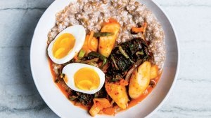 Alt-Grain Porridge With Kimchi and Jammy Eggs