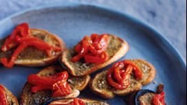 Anchovy Fennel Toasts with Roasted Red Peppers