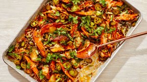 Beefy Cheesy Sweet Potatoes With Kimchi