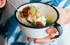 Blondie Sundaes with Fried Walnuts and Candied Fennel