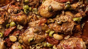 Braised Chicken With Harissa and Olives