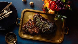 Brisket with Pomegranate-Walnut Sauce and Pistachio Gremolata