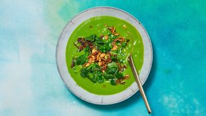 Broccoli Soup With Turmeric, Peanuts, and Crispy Shallots