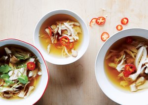 Brothy Poached Chicken with Mushrooms and Fresh Chile