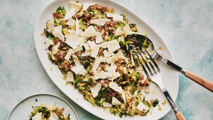 Brussels Sprouts Stir-Fry With Cheddar and Golden Raisins