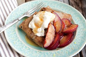 Buckwheat Crepes with Honeyed Ricotta and Sautéed Plums