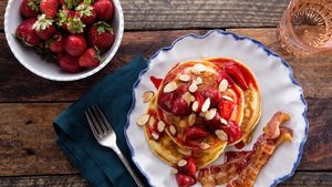 Buttermilk Pancakes with Roasted Strawberries | Epicurious