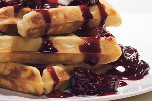 Buttermilk Waffles with Cherry-Almond Sauce