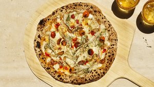 Charred Sun Gold Tomato and Fennel Pizza