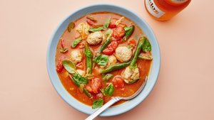 Chicken Meatballs and Green Beans in Tomato Broth