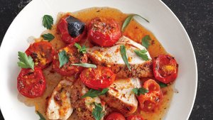 Chicken with Herb-Roasted Tomatoes and Pan Sauce