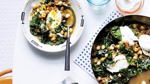 Chickpeas and Chard with Poached Eggs