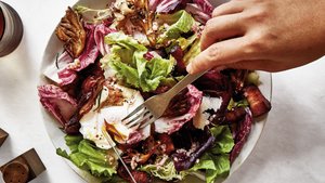 Chicory, Bacon, and Poached Egg Salad