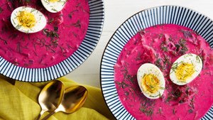 Chilled Beet Soup with Buttermilk, Cucumbers, and Dill (Chlodnik)