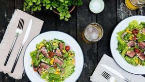 Chipotle-Coffee Steak Salad with Grilled Corn and Tomatoes