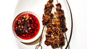 Coconut-Marinated Short Rib Kebabs with Peanut-Chile Oil