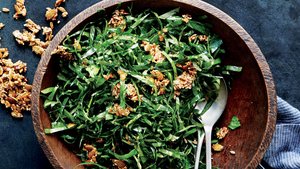 Collard Greens Salad with Ginger and Spicy Seed Brittle