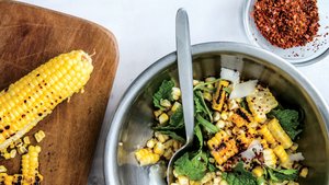 Corn Salad with Hazelnuts, Pecorino, and Mint