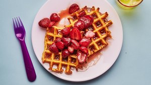 Corn Waffles with Strawberry Syrup