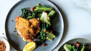 Crispy Chicken Thighs With Bacon and Wilted Escarole