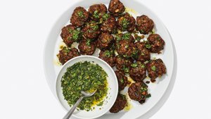 Crispy Sheet-Pan Meatballs with Salsa Verde