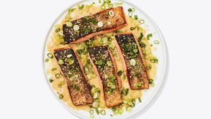 Crispy-Skin Salmon With Miso-Honey Sauce