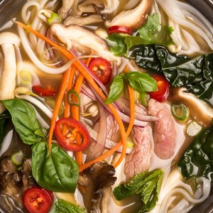 Detox Pho with Beef, Mushrooms, and Kale