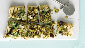 Eggplant, Green Olive, and Provolone Pizza