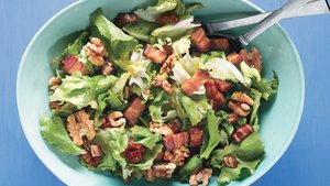 Escarole with Bacon, Dates, and Warm Walnut Vinaigrette