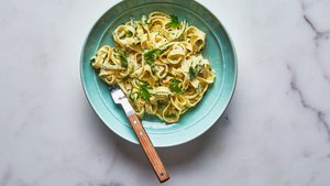 Fettuccine with Shredded Zucchini, Fresh Ricotta, and Lemon Zest