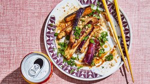 Fried Eggplants With Labneh and Spiced Cashews