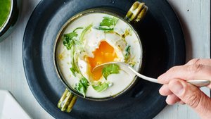 Garlic Soup with Potatoes and Poached Eggs