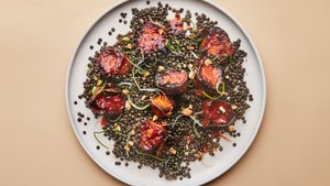 Glazed Sweet Potatoes With Lentils