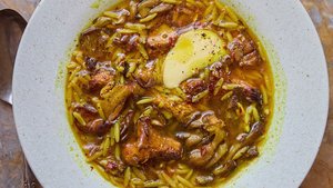 Golden Mushroom Soup With Orzo & a Pat of Butter