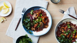 Grain Bowl with Spiced Squash, Mushrooms, and Curried Yogurt