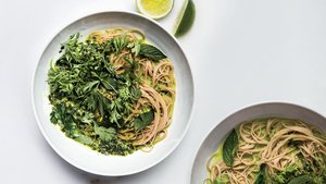 Green Curry with Brown Rice Noodles and Swiss Chard
