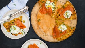 Green Garlic and Leek Matzo Brei With Smoked Salmon and Horseradish Cream