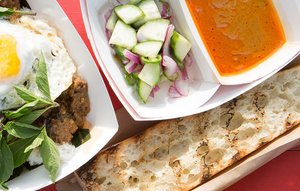 Grilled Bread with Peanut Curry Sauce and Pickles