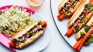 Grilled Carrot "Hot Dogs" with Tangy Slaw