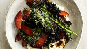 Grilled Kale Salad with Ricotta and Plums