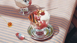 Grilled Pound Cake Sundae With Raspberries
