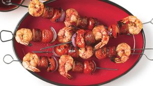 Grilled Shrimp and Sausage Skewers with Smoky Paprika Glaze