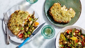 Herb-Crusted Cauliflower Steaks with Beans and Tomatoes