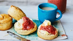 Honey Scones with Rhubarb Compote