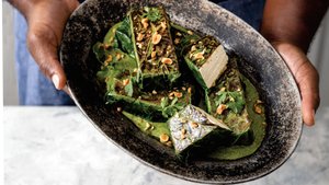 Jerk Tofu Wrapped in Collard Leaves