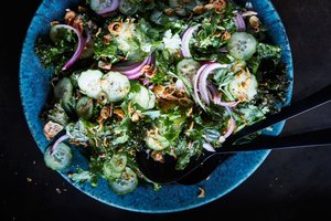 Kale and Cucumber Salad with Roasted Ginger Dressing