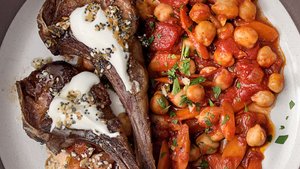 Lamb Chops with Everything-Bagel Yogurt and Chickpeas
