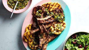 Lamb Chops with Polenta and Grilled Scallion Sauce | Epicurious