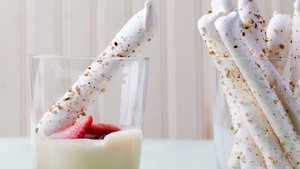 Lemon Pudding with Strawberries and Meringue Cigars